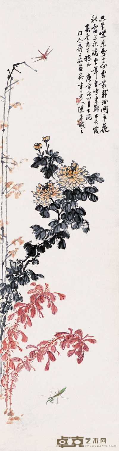 陈半丁 菊花草虫 立轴 176.5×47cm